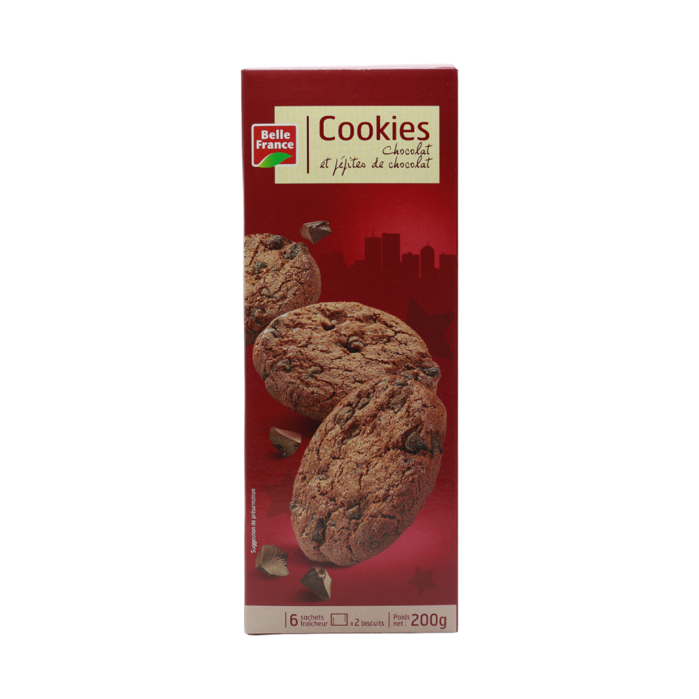 Cookies chocolat et pépites de chocolat Belle France, 200g