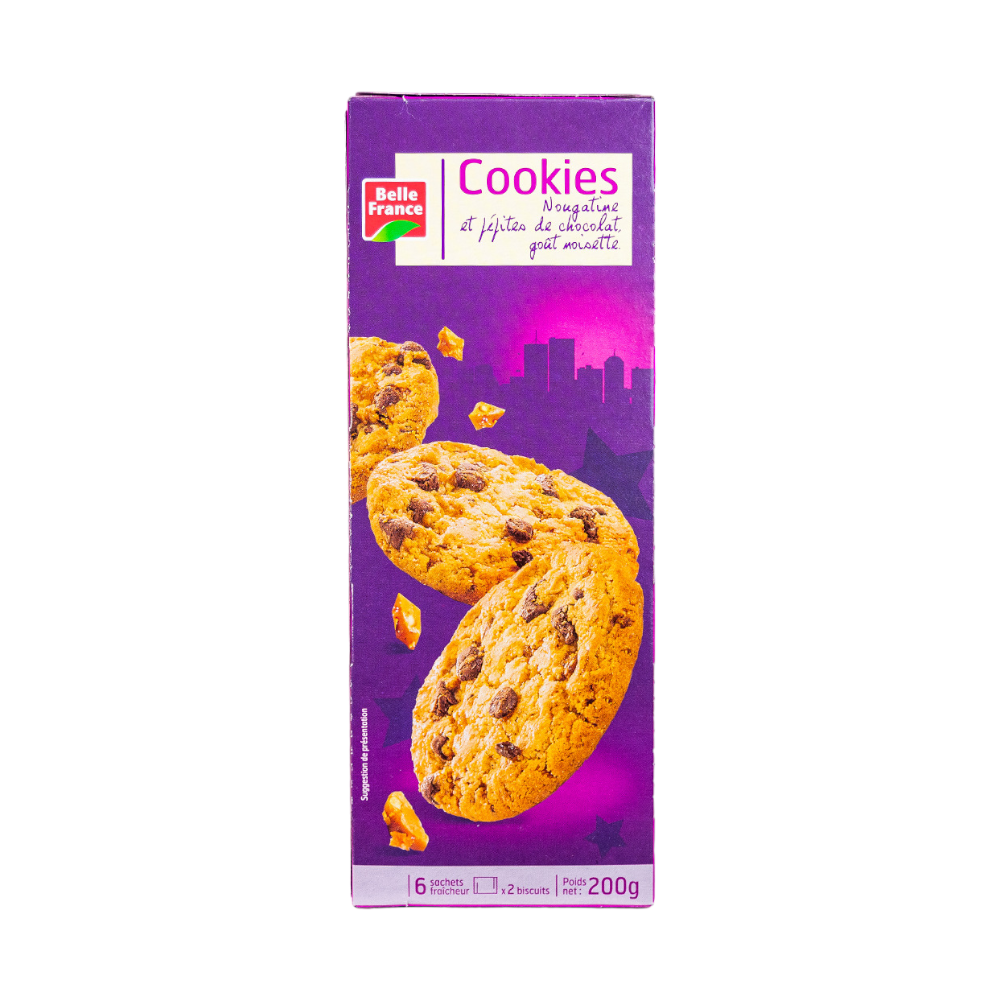 Cookies nougatine et pépites de chocolat goût noisette Belle France, 200g