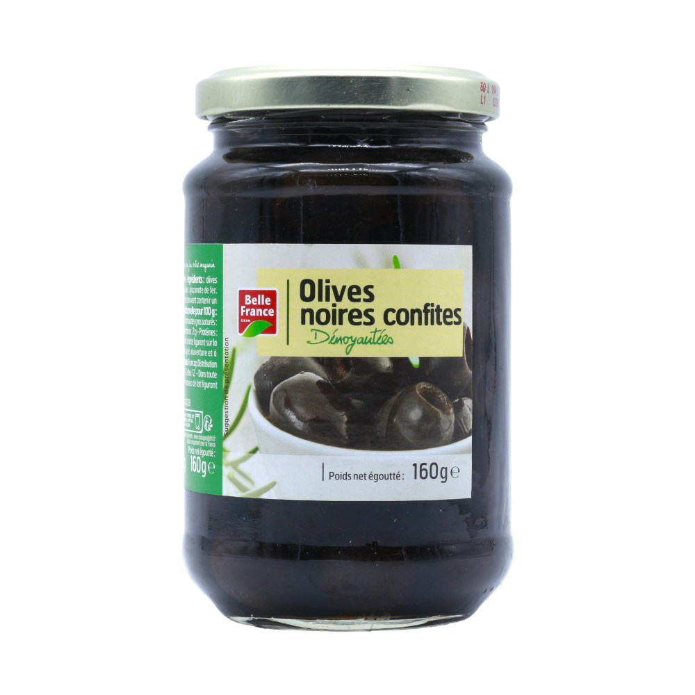 Olives noires dénoyautées, 160g